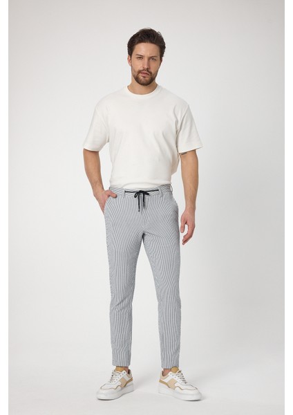 Altero Lacivert Jogger Fit Bağcıklı Rahat Kesim Ilkbahar-Yaz Pantolon