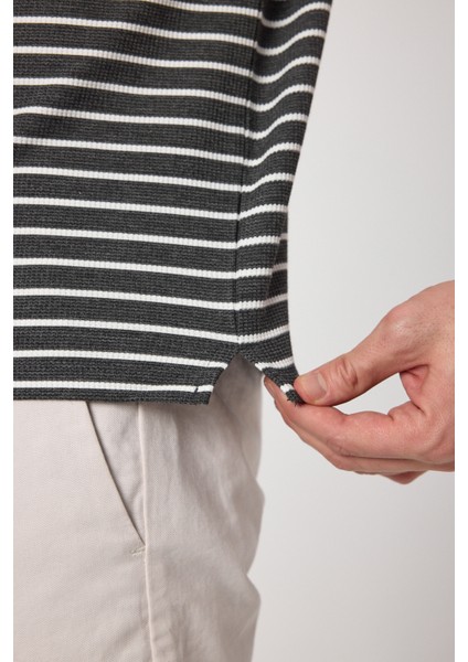 Violes Erkek Antrasit Çizgili Slim Fit %100 Pamuk Polo Yaka Tişört modelleri