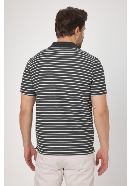 Violes Erkek Antrasit Çizgili Slim Fit %100 Pamuk Polo Yaka Tişört fırsatları