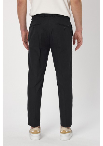 Laupes Erkek Siyah Keten Karışımlı Jogger Fit Bağcıklı Yazlık Pantolon