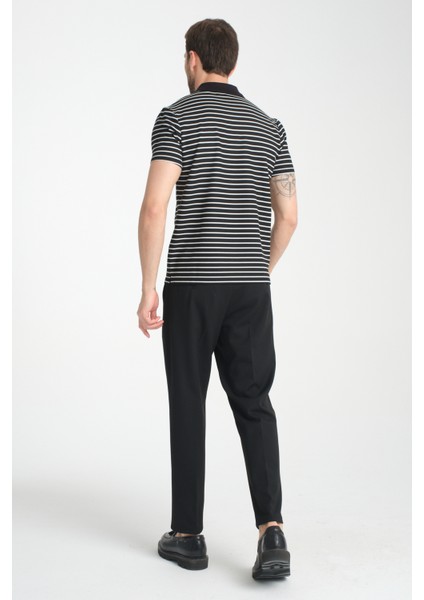 Violes Erkek Siyah Çizgili Slim Fit %100 Pamuk Polo Yaka Tişört fırsatları