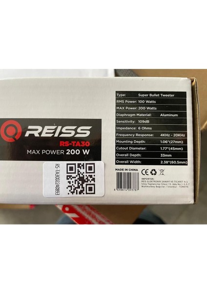 RS-TA30 6 cm Dome Tweeter 200 Watt Maksimum Power Çift Fiyatıdır