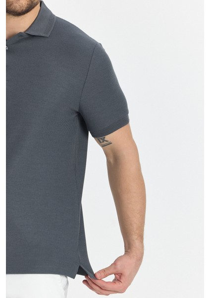 Walfer Erkek Antrasit Likralı Pamuk Karışımlı Yaka Detaylı Slim Fit Kıvrılmaz Yaka Polo Yaka Tişört fiyatları