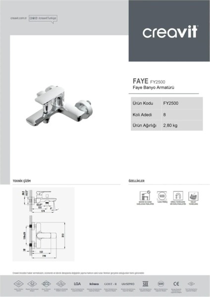 FY-2500 Faye Banyo Armatürü