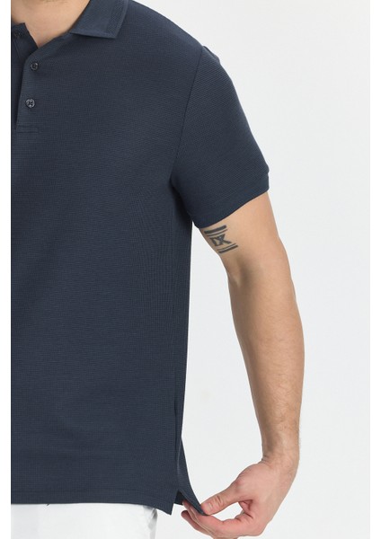Walfer Erkek Lacivert Likralı Pamuk Karışımlı Yaka Detaylı Slim Fit Kıvrılmaz Yaka Polo Yaka Tişört fiyatları