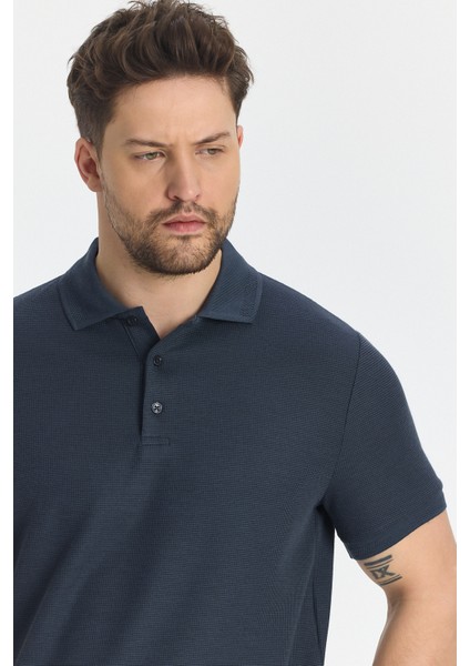 Walfer Erkek Lacivert Likralı Pamuk Karışımlı Yaka Detaylı Slim Fit Kıvrılmaz Yaka Polo Yaka Tişört modelleri