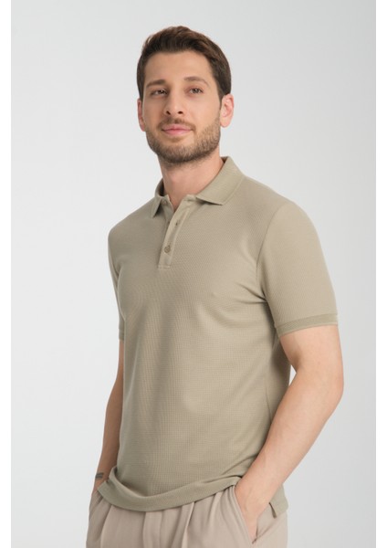 Walfer Erkek Vizon %100 Pamuk Waffle Çekmeyen Kumaş Slim Fit Kıvrılmaz Yaka Polo Yaka Tişört fiyatları