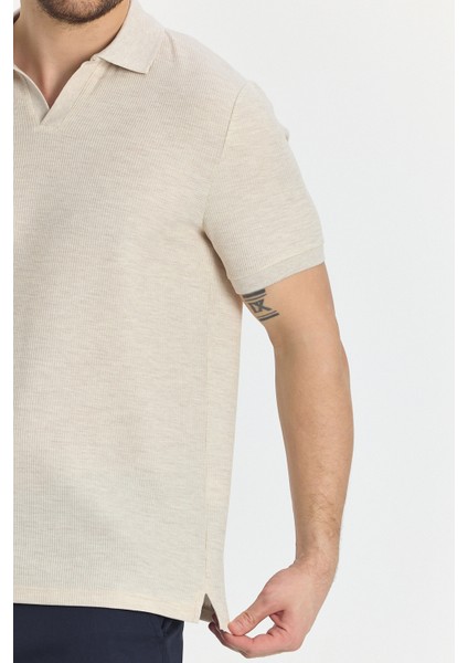 Nikol Erkek Krem Likralı Pamuk Karışımlı Esneyen Kumaş Spor Yaka Slim Fit Polo Yaka Tişört fırsatları