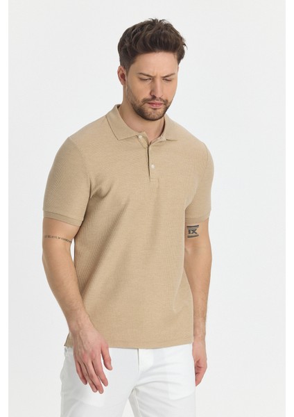 Nikol Erkek Camel Likralı Pamuk Karışımlı Melanj Efektli Slim Fit Kıvrılmaz Yaka Polo Yaka Tişört modelleri
