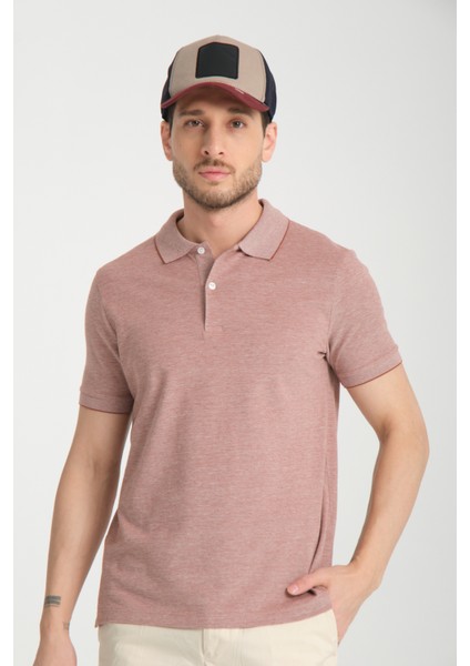 Boggee Pedso Erkek Bordo Italyan Yaka Çekmez Likralı %100 Pamuklu Kumaş Slim Fit Polo Yaka Tişört