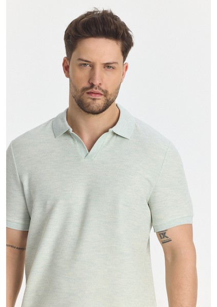 Nikol Erkek Mint Likralı Pamuk Karışımlı Esneyen Kumaş Spor Yaka Slim Fit Polo Yaka Tişört modelleri
