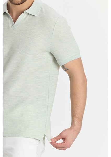 Nikol Erkek Mint Likralı Pamuk Karışımlı Esneyen Kumaş Spor Yaka Slim Fit Polo Yaka Tişört fırsatları