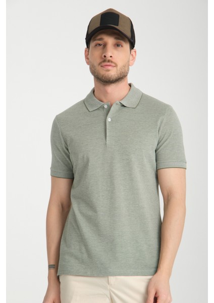 Boggee Pedso Erkek Yeşil Italyan Yaka Çekmez Likralı %100 Pamuklu Kumaş Slim Fit Polo Yaka Tişört
