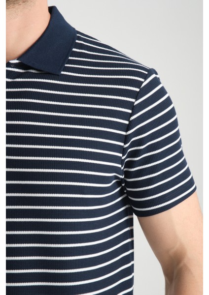 Violes Erkek Lacivert Çizgili Slim Fit %100 Pamuk Polo Yaka Tişört modelleri