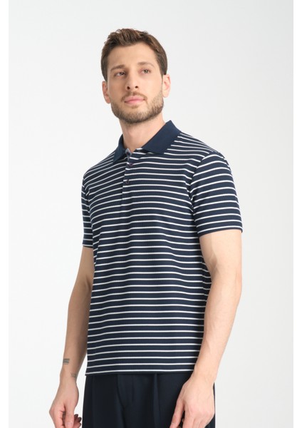 Violes Erkek Lacivert Çizgili Slim Fit %100 Pamuk Polo Yaka Tişört fırsatları
