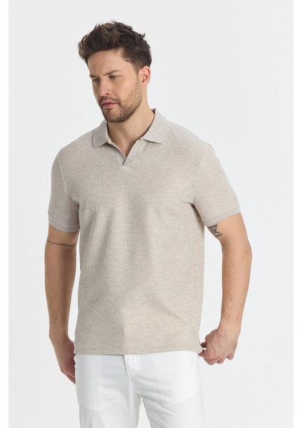 Nikol Erkek Vizon Likralı Pamuk Karışımlı Esneyen Kumaş Spor Yaka Slim Fit Polo Yaka Tişört fiyatları