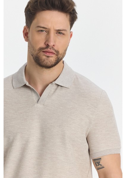 Nikol Erkek Vizon Likralı Pamuk Karışımlı Esneyen Kumaş Spor Yaka Slim Fit Polo Yaka Tişört modelleri