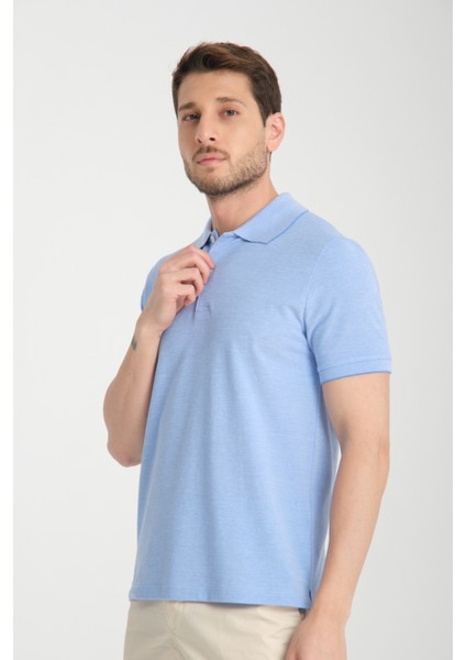 Boggee Pedso Erkek Açık Mavi Italyan Yaka Çekmez Likralı %100 Pamuklu Kumaş Slim Fit Polo Yaka Tişört modelleri