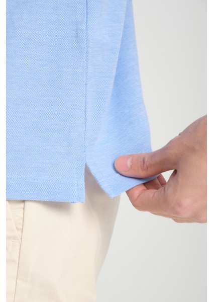 Boggee Pedso Erkek Açık Mavi Italyan Yaka Çekmez Likralı %100 Pamuklu Kumaş Slim Fit Polo Yaka Tişört fırsatları