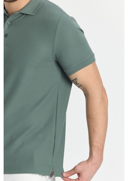 Walfer Erkek Yeşil Likralı Pamuk Karışımlı Yaka Detaylı Slim Fit Kıvrılmaz Yaka Polo Yaka Tişört modelleri