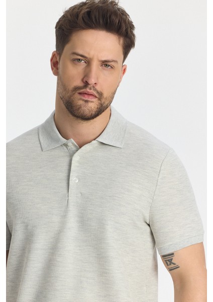 Nikol Erkek Gri Likralı Pamuk Karışımlı Melanj Efektli Slim Fit Kıvrılmaz Yaka Polo Yaka Tişört fiyatları