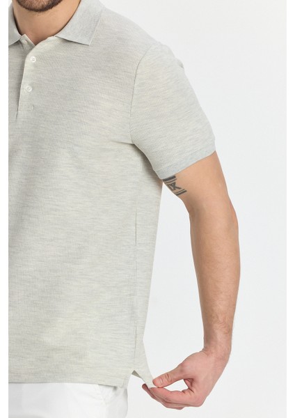 Nikol Erkek Gri Likralı Pamuk Karışımlı Melanj Efektli Slim Fit Kıvrılmaz Yaka Polo Yaka Tişört modelleri
