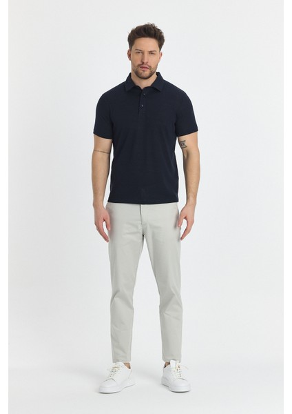 Wolfe Erkek Lacivert Likralı Pamuk Karışımlı Çekmeyen Kumaş Kıvrılmaz Yaka Polo Yaka Tişört