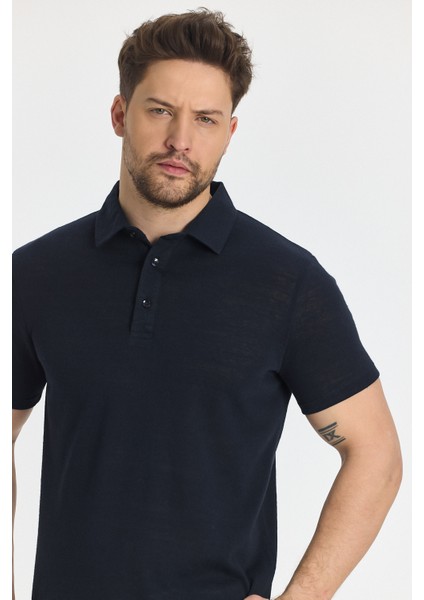 Wolfe Erkek Lacivert Likralı Pamuk Karışımlı Çekmeyen Kumaş Kıvrılmaz Yaka Polo Yaka Tişört fiyatları