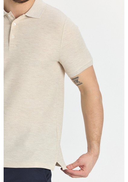 Nikol Erkek Krem Likralı Pamuk Karışımlı Melanj Efektli Slim Fit Kıvrılmaz Yaka Polo Yaka Tişört modelleri