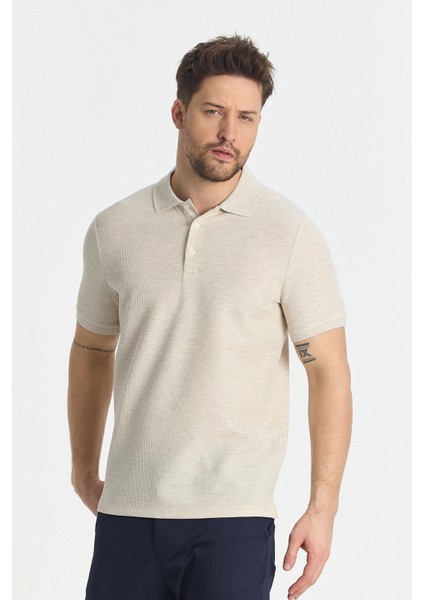Nikol Erkek Krem Likralı Pamuk Karışımlı Melanj Efektli Slim Fit Kıvrılmaz Yaka Polo Yaka Tişört fırsatları