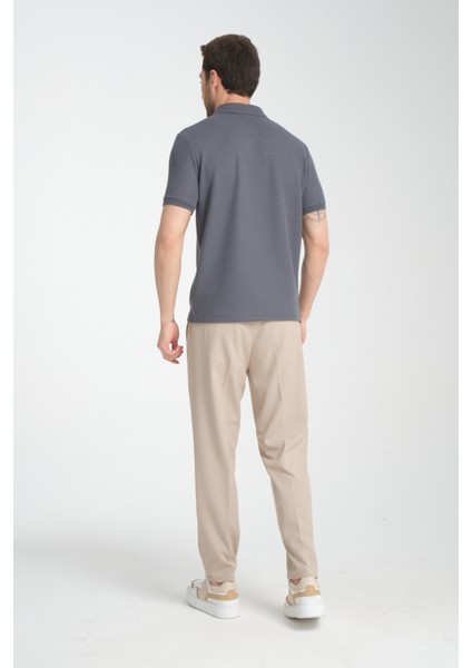 Walfer Erkek Antrasit %100 Pamuk Waffle Çekmeyen Kumaş Slim Fit Kıvrılmaz Yaka Polo Yaka Tişört fırsatları