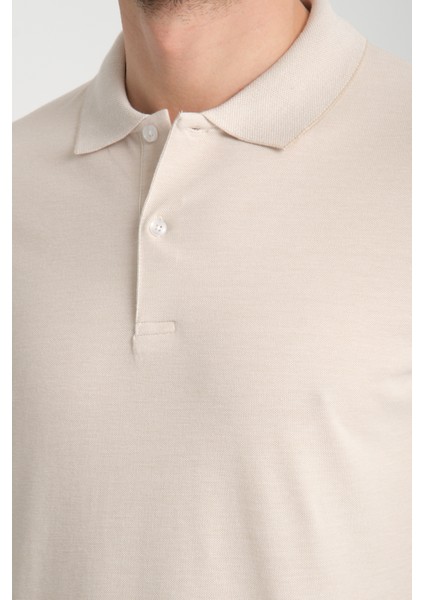 Boggee Pedso Erkek Açık Bej Italyan Yaka Çekmez Likralı %100 Pamuklu Kumaş Slim Fit Polo Yaka Tişört fiyatları
