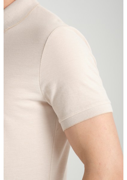 Boggee Pedso Erkek Açık Bej Italyan Yaka Çekmez Likralı %100 Pamuklu Kumaş Slim Fit Polo Yaka Tişört fırsatları