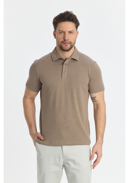 Wolfe Erkek Vizon Likralı Pamuk Karışımlı Çekmeyen Kumaş Kıvrılmaz Yaka Polo Yaka Tişört