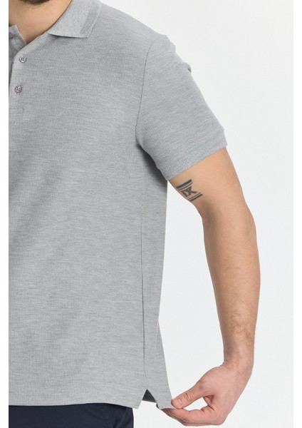 Walfer Erkek Gri Likralı Pamuk Karışımlı Yaka Detaylı Slim Fit Kıvrılmaz Yaka Polo Yaka Tişört fiyatları
