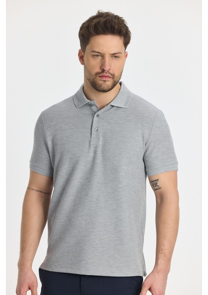 Walfer Erkek Gri Likralı Pamuk Karışımlı Yaka Detaylı Slim Fit Kıvrılmaz Yaka Polo Yaka Tişört modelleri