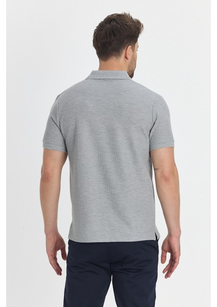Walfer Erkek Gri Likralı Pamuk Karışımlı Yaka Detaylı Slim Fit Kıvrılmaz Yaka Polo Yaka Tişört fırsatları