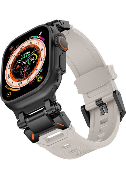 Apple Watch Watch 42MM Titanyum Metal Başlıklı Silikon Kayışlı Resistance Kordon