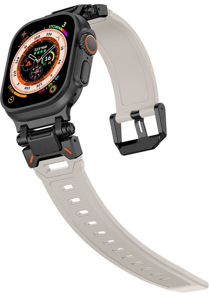 Apple Watch Watch 42MM Titanyum Metal Başlıklı Silikon Kayışlı Resistance Kordon