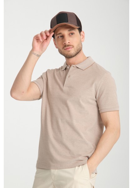 Boggee Pedso Erkek Camel Italyan Yaka Çekmez Likralı %100 Pamuklu Kumaş Slim Fit Polo Yaka Tişört modelleri