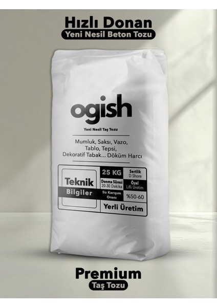 Premium Taş Tozu - Hızlı Donan Profesyonel Taş Tozu - Mumluk & Vazo Döküm Beton Harcı | 25 kg |