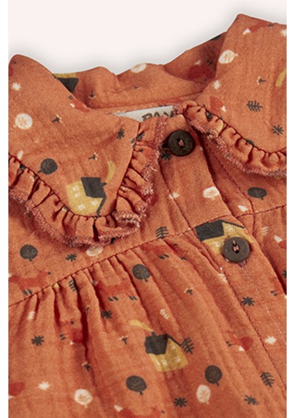 Kız Bebek Desenli Kiremit Müslin Gömlek modelleri