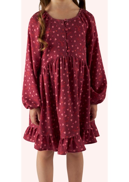 Kız Çocuk Kalp Desenli Kırmızı Elbise fırsatları