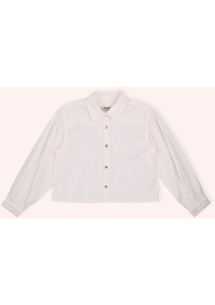 Kız Çocuk Kolları Büzgülü Düğmeli Ekru Gömlek