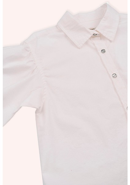 Kız Çocuk Kolları Büzgülü Düğmeli Ekru Gömlek fiyatları
