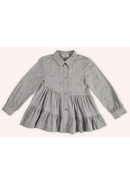 Kız Çocuk Yakalı Gri Gömlek Elbise