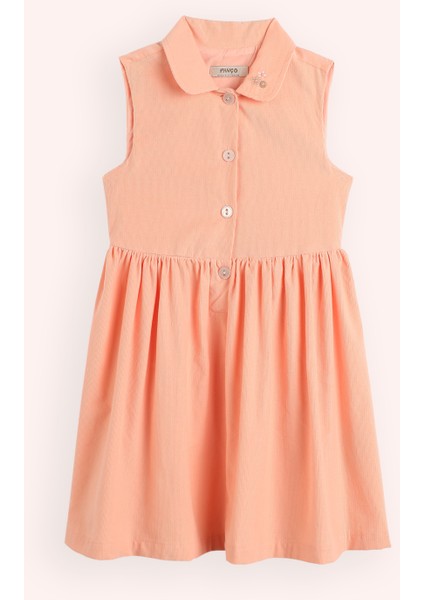 Kız Çocuk Yakası Nakış Detaylı Kadife Pudra Elbise