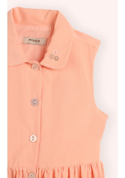 Kız Çocuk Yakası Nakış Detaylı Kadife Pudra Elbise fiyatları