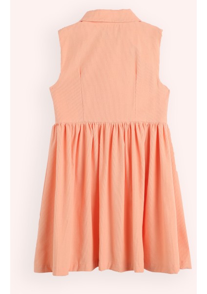 Kız Çocuk Yakası Nakış Detaylı Kadife Pudra Elbise modelleri