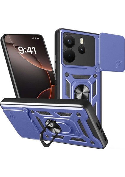 Xiaomi Redmi Note 14 Kılıf Kamera Korumalı Sürgülü Yüzüklü Armor Military Tank Zırh Kızaklı Kapak